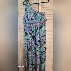 Lilly Pulitzer Malia Maxi Dress High Tide Navy Ready Set Gecko Size XL